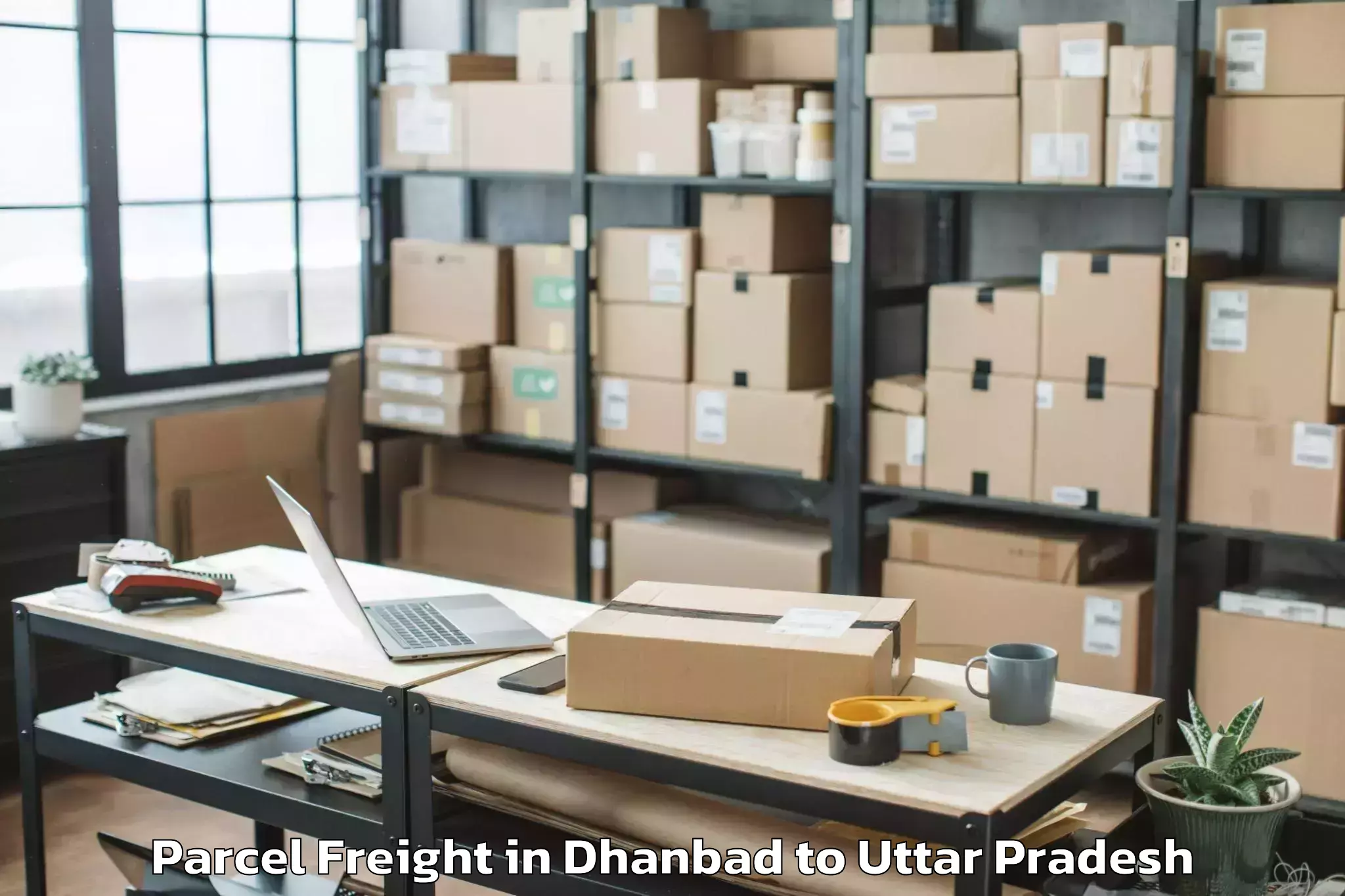 Easy Dhanbad to Kaptanganj Parcel Freight Booking